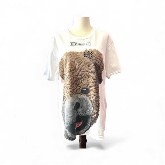 Domrebel Bear Graphic Print Shirt with Swarovski Crystals - Picture 1 of 12